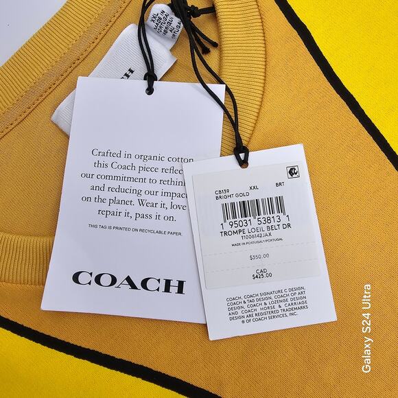 COACH Printed Dress Brown Yellow Cotton Made in Portugal MSRP $350 Womens XXL - Picture 8 of 8